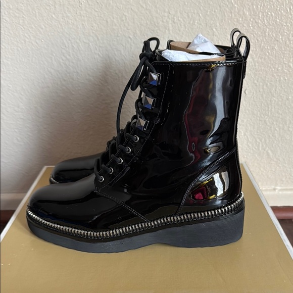 Michael Kors Black Haskell Platform Combat Boots - Picture 4 of 6